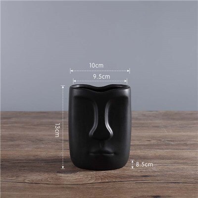 Vase abstrait nordique minimaliste en céramique | Vase noir et blanc pour visage naturel, salon d'exposition , Vase décoratif en forme de tête de Figue: Black A-13CM
