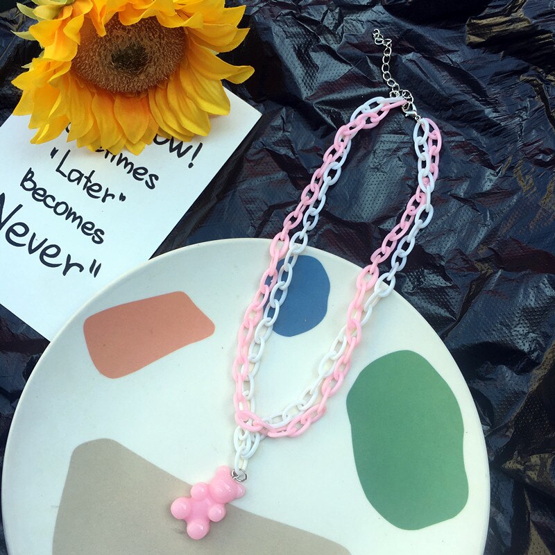 7 färger rainbow pride söt gelébjörn gummihalsband för kvinnor tjejer cool punk hip hop resin halsband tillbehör: 3
