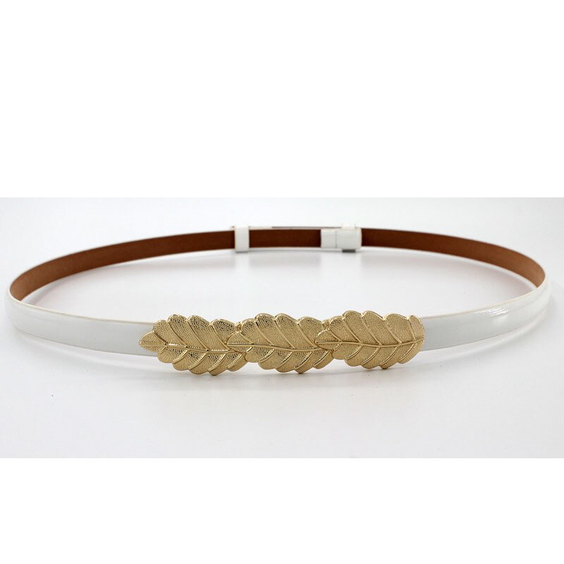 Ceinture fine ajustable en cuir PU pour femmes, vêtement pour robe, sangle de taille fine, bouton en métal, Pasek Damski: style 1 - white