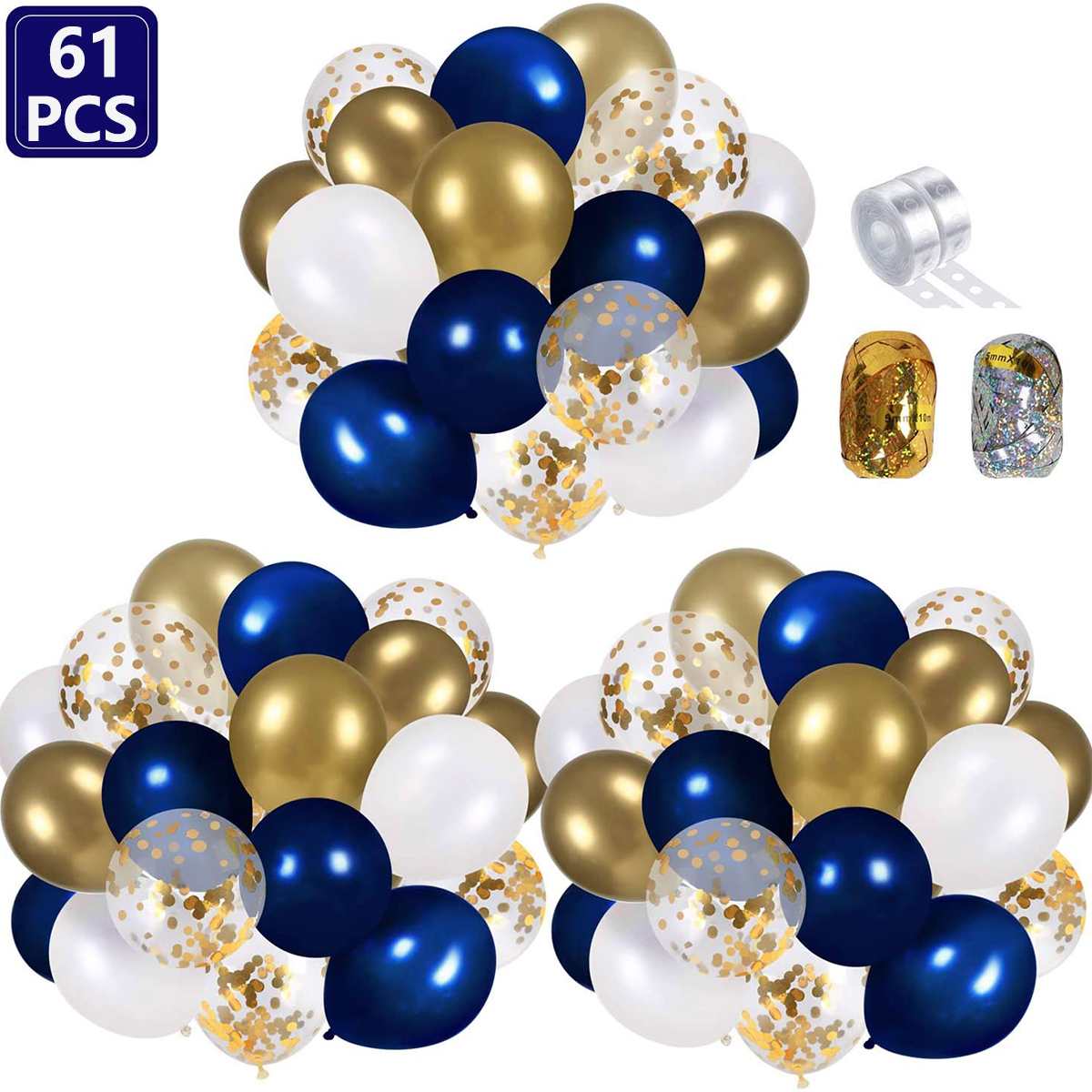 61Pcs Navy Theme Party Balloon Pack Arch Latex Balloon with Gold Confetti Set for Kids Baby Shower Birthday Party Decoration