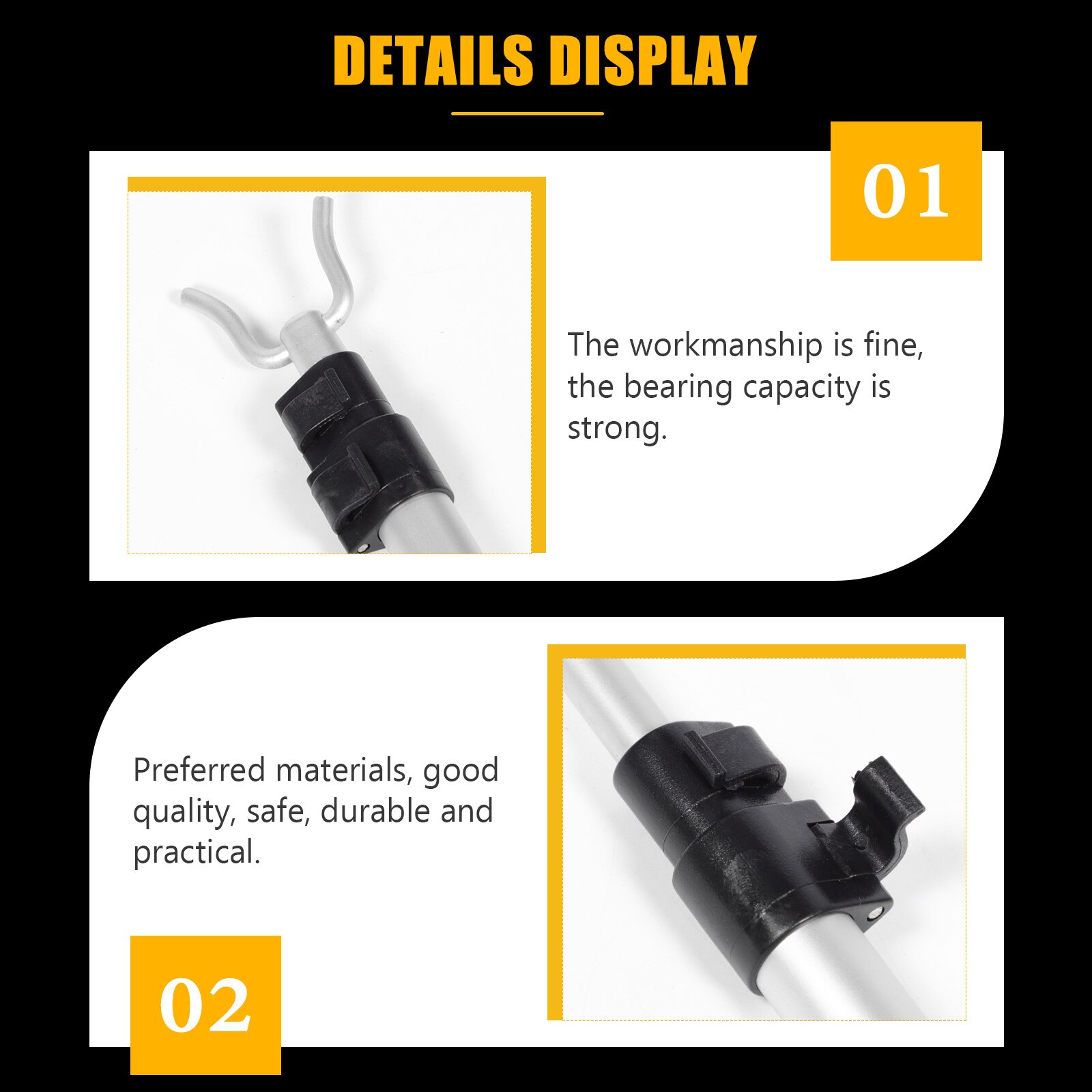 1PC Aluminium Alloy Telescopic Handle Clothing Hook Pole for Clothesline