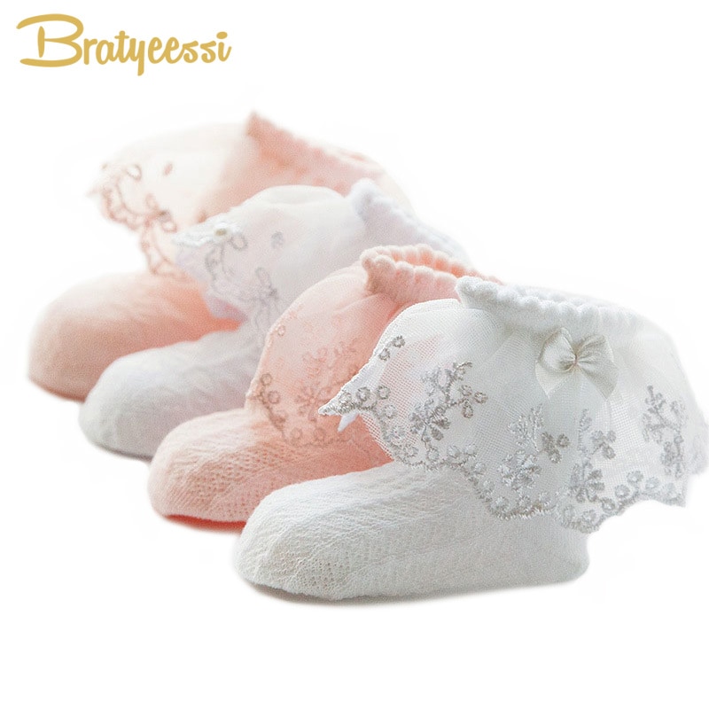 Lace Summer Baby Girl Socks Princess Cotton Ruffles Ankle Length Baby Calcetines Pink/White for 1-6 Years 1 Pair