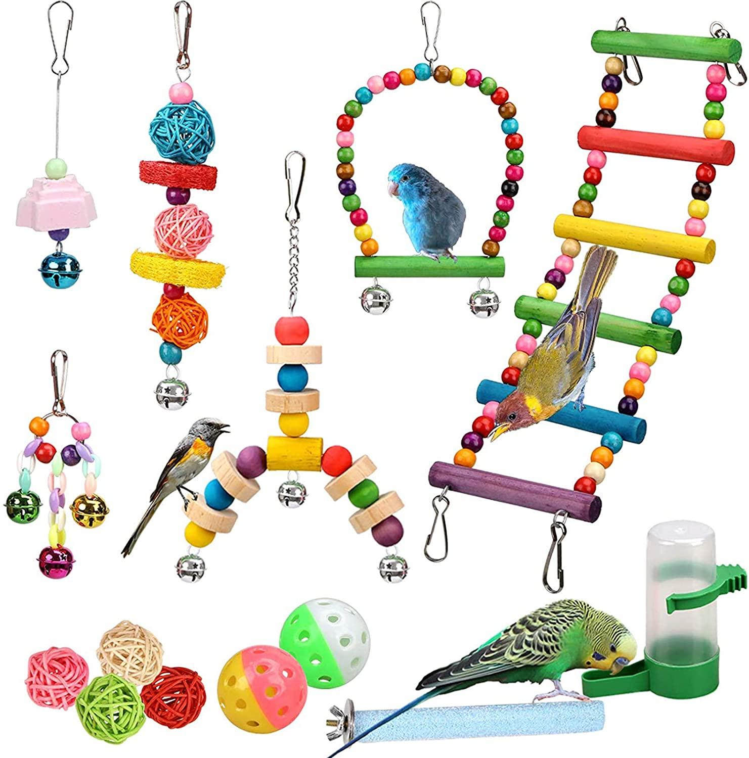 Image result for 14 Pcs Bird Toys Hanging Birds Cage Toy Bells Swin... - Vicedeal