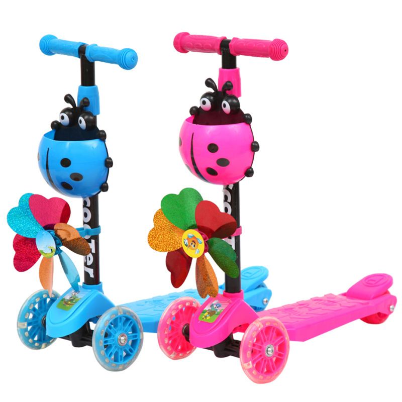 Windmill Ladybug Scooter Foldable and Adjustable Height Lean to Steer 3 Wheel Scooters for Toddler Kids Boys Girls Age 3-8