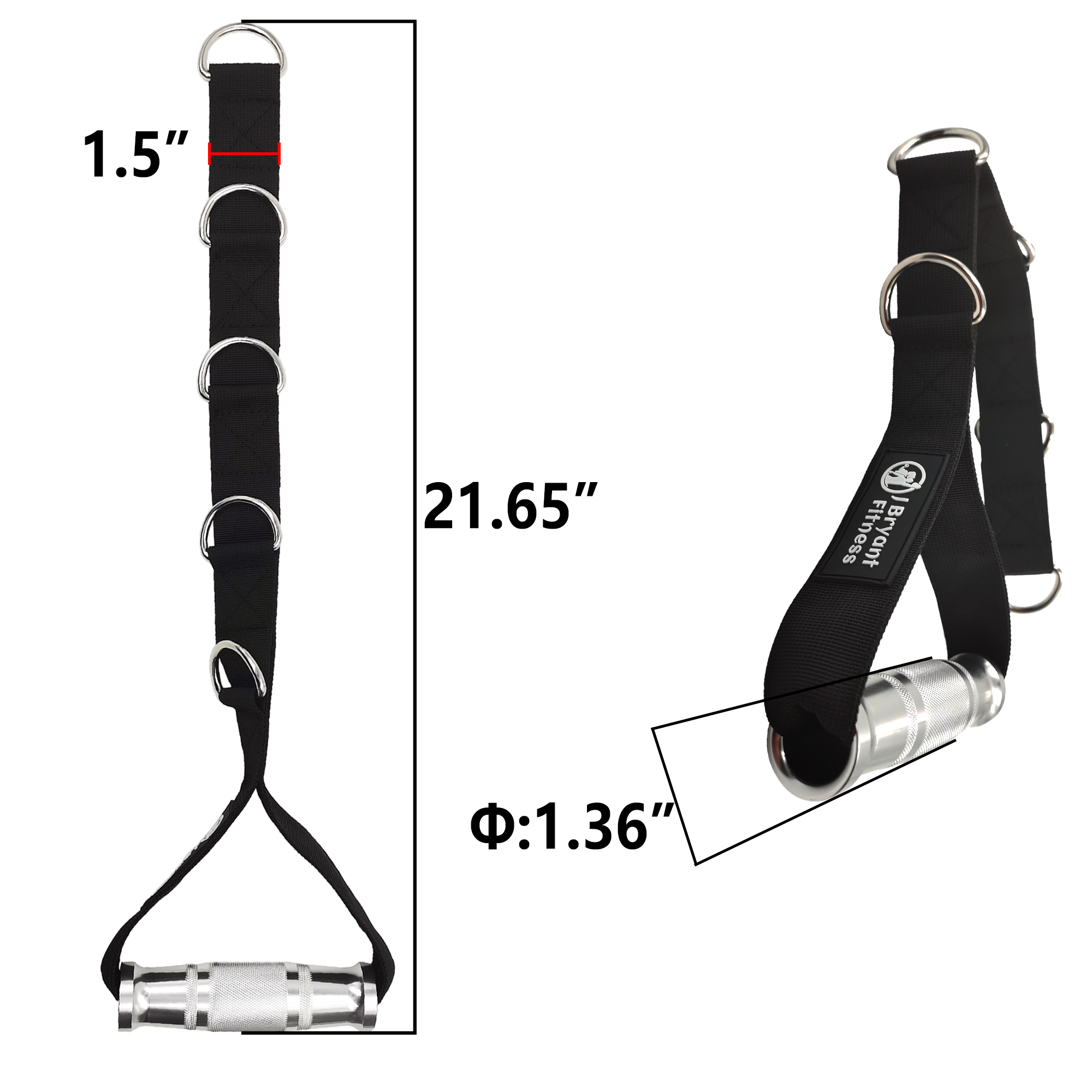 Fitness Adjustable Metal Gym Handle with 5 D-Rings Anti-slip Grip for Home Cable Machine Lifting Pulling Workout Stirrup Handle