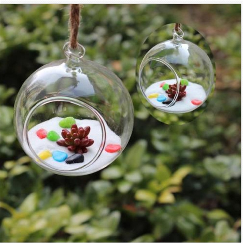 Flower Pots 3 Size Clear Ball 8/10/15cm Hanging Glass Flower Planter Vase Bottle Candlestick Terrarium Container Planters Basket