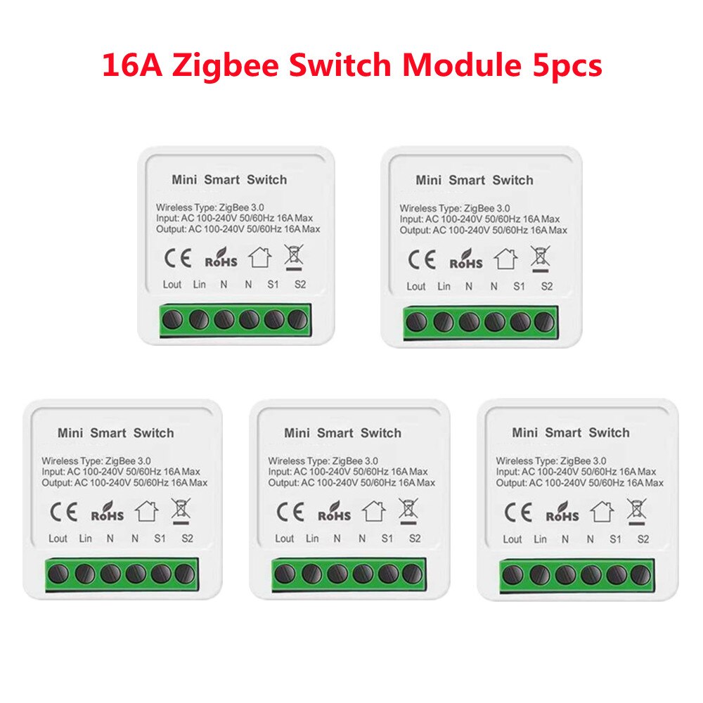 Mini Smart Zigbee Schakelaar 16A Smart Home Automation Module Werkt Met Alexa Google Thuis Slimme Leven App Ondersteunt 2 Manier controle: 5pcs