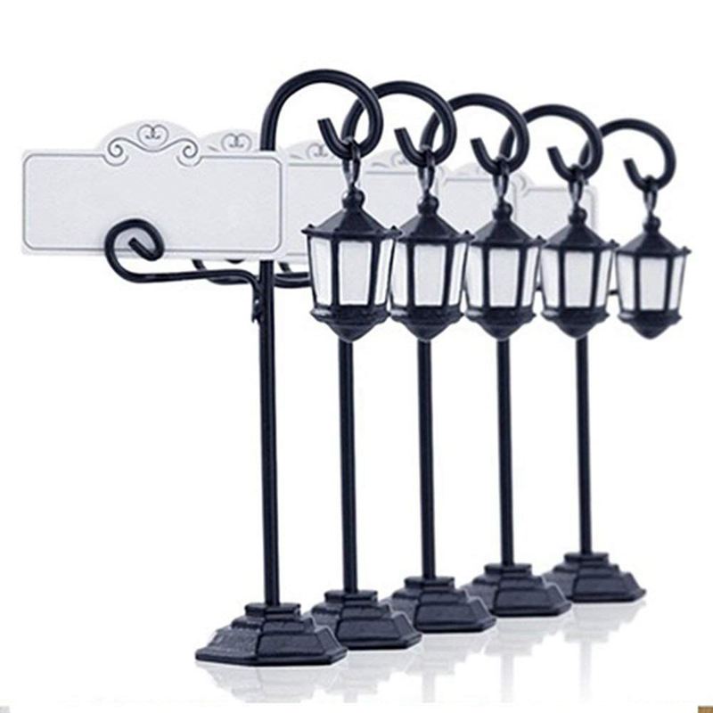 Soporte de tarjeta con forma de farola para , boda, recepción, lugar, número, nombre, mesa, menú, foto, Clip, 5 piezas