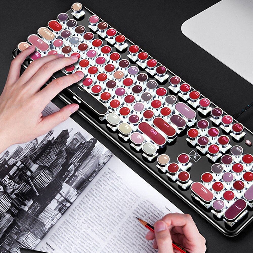 Vococal Vintage 104 Keys Gaming Mechanical Keyboard Mouse Set USB Wired 30 Light Effects Keypad Mice Combo for PC Laptop Desktop
