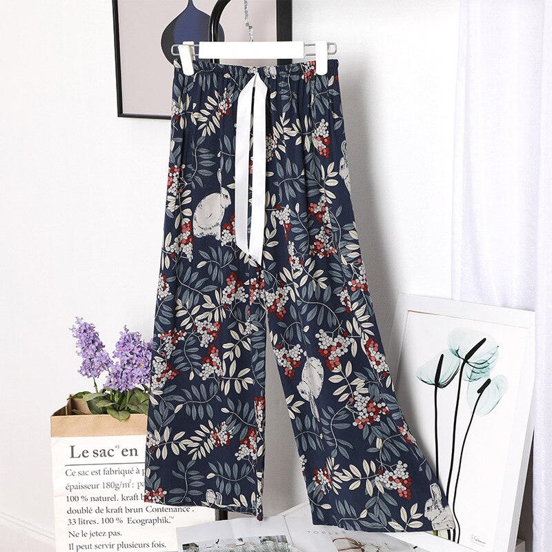 summer large size cotton home pants Korean girls' sweet loose wide leg pajamas