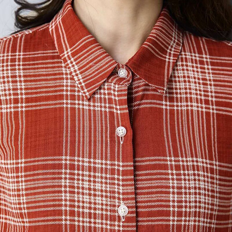 Vrouwen Lente Zomer Stijl Katoen En Linnen Blouses Shirts Lady Casual Losse Stijl Plaid Gedrukt Blusas Tops DF3718