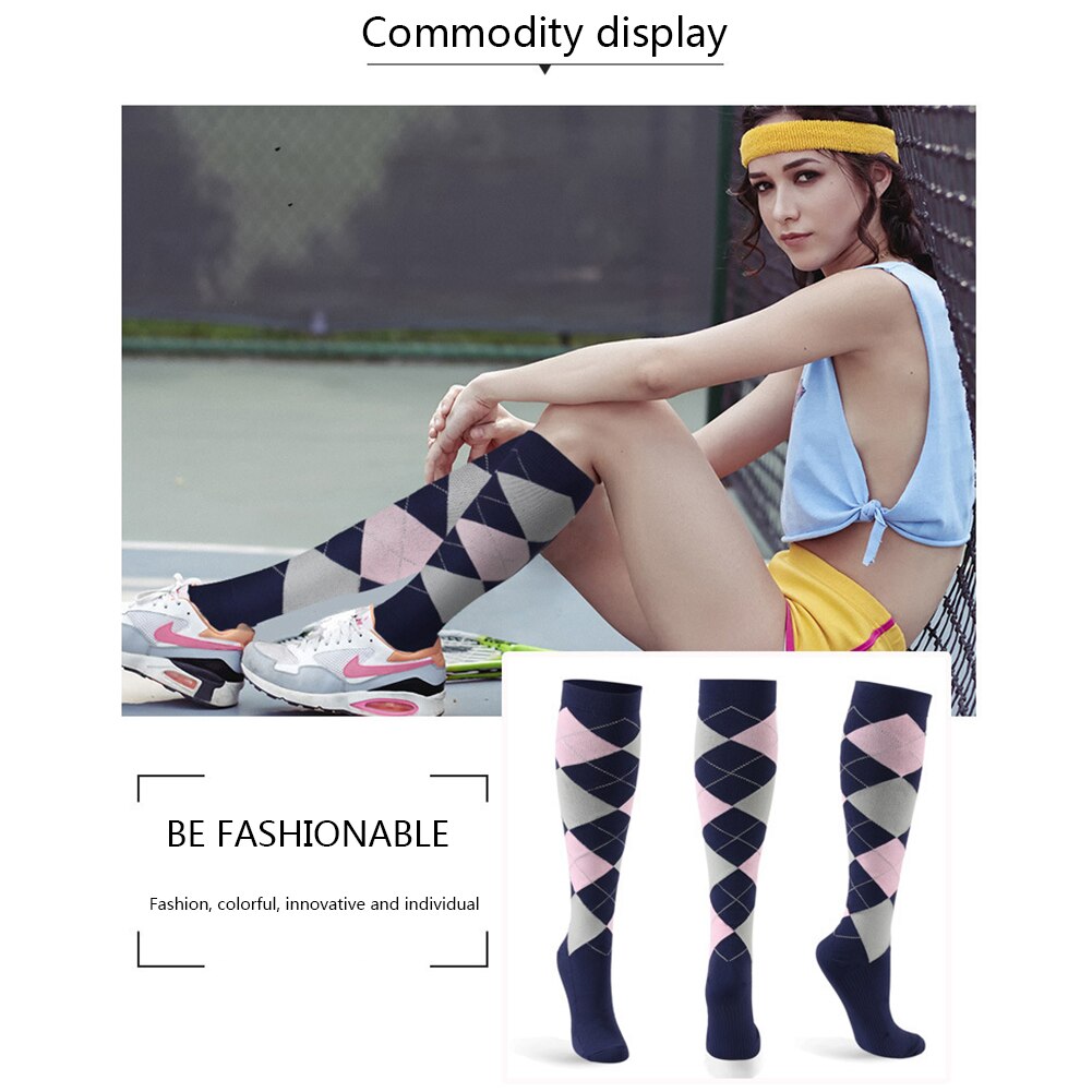 Men Women Long Stretchy Cycling Protective Outdoor Sports Compression Socks Running Leg Support Soft Diamond Printed