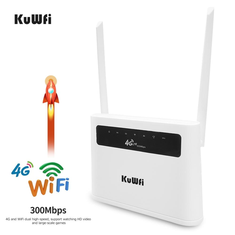 KuWFi 4G yönlendirici Unlocked 4G SIM kart Wifi yönlendirici CAT4 150Mbps dahili pil kablosuz CPE desteği 32 kullanıcı ve RJ45 Lan portları