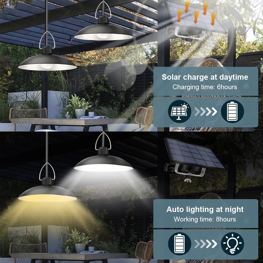 Double Head Solar Pendant Light Outdoor Waterproof Smart Light Control Split Remote Solar Lamp Garage Garden Solar Shed Light