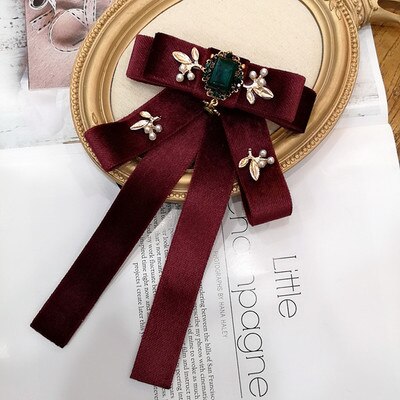 Vintage krystal stof butterfly broche koreanske bowties slips til kvinder hvid skjorte krave luksus smykker tilbehør: Burgunder