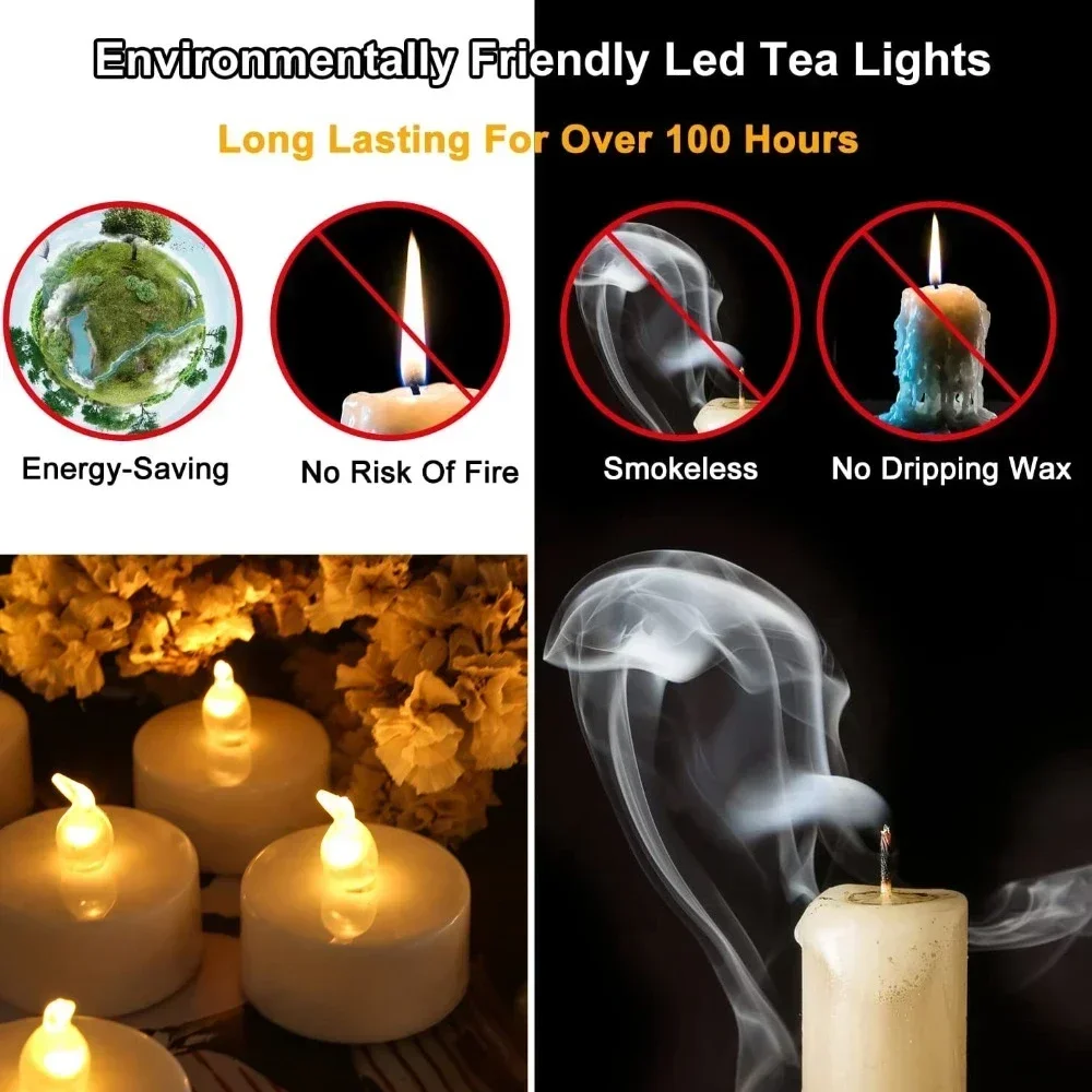 Battery Operated Tea Light Candles with Remote Control 12/24Pack Flameless Flickering LED Realistic and Bright Electric Candles