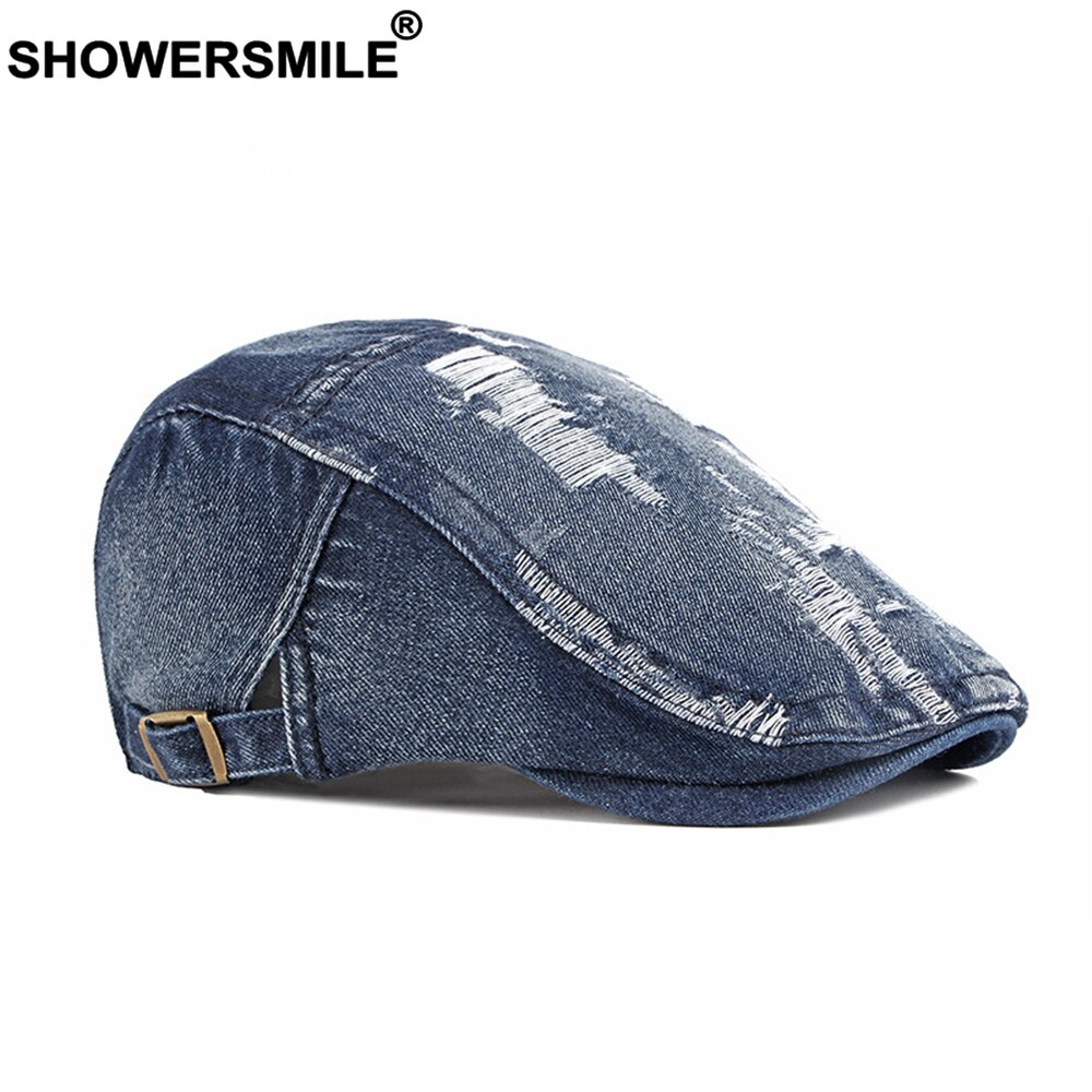 SHOWERSMILE Denim Ivy gorras para hombres Vintage azul para hombre boinas estilo británico hombre gorra plana Primavera Verano conductor gorro Ivy