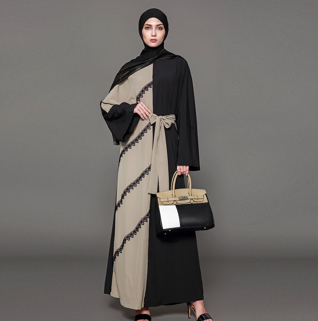 GladThink Abito Maxi Musulmano Donna Scollo Rotondo - Veste Lunga In Misto Cotone E Lino, Taglie Forti Dalla S Alla XXXL