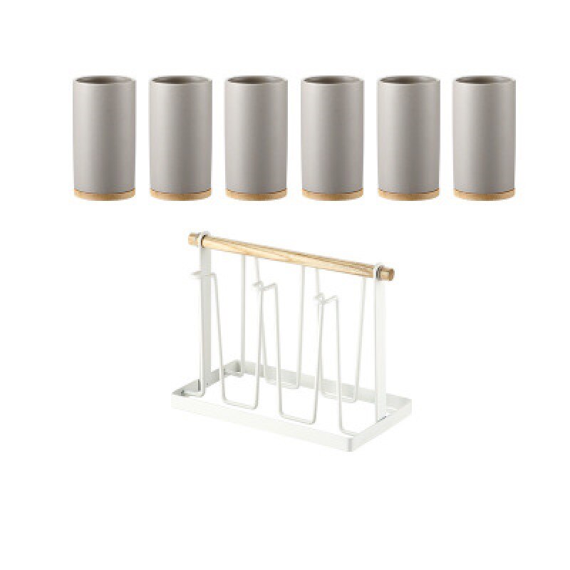 Taza nórdica simple de cerámica para beber agua, juegos de 6 piezas para el hogar con bandeja, portavasos, restaurante