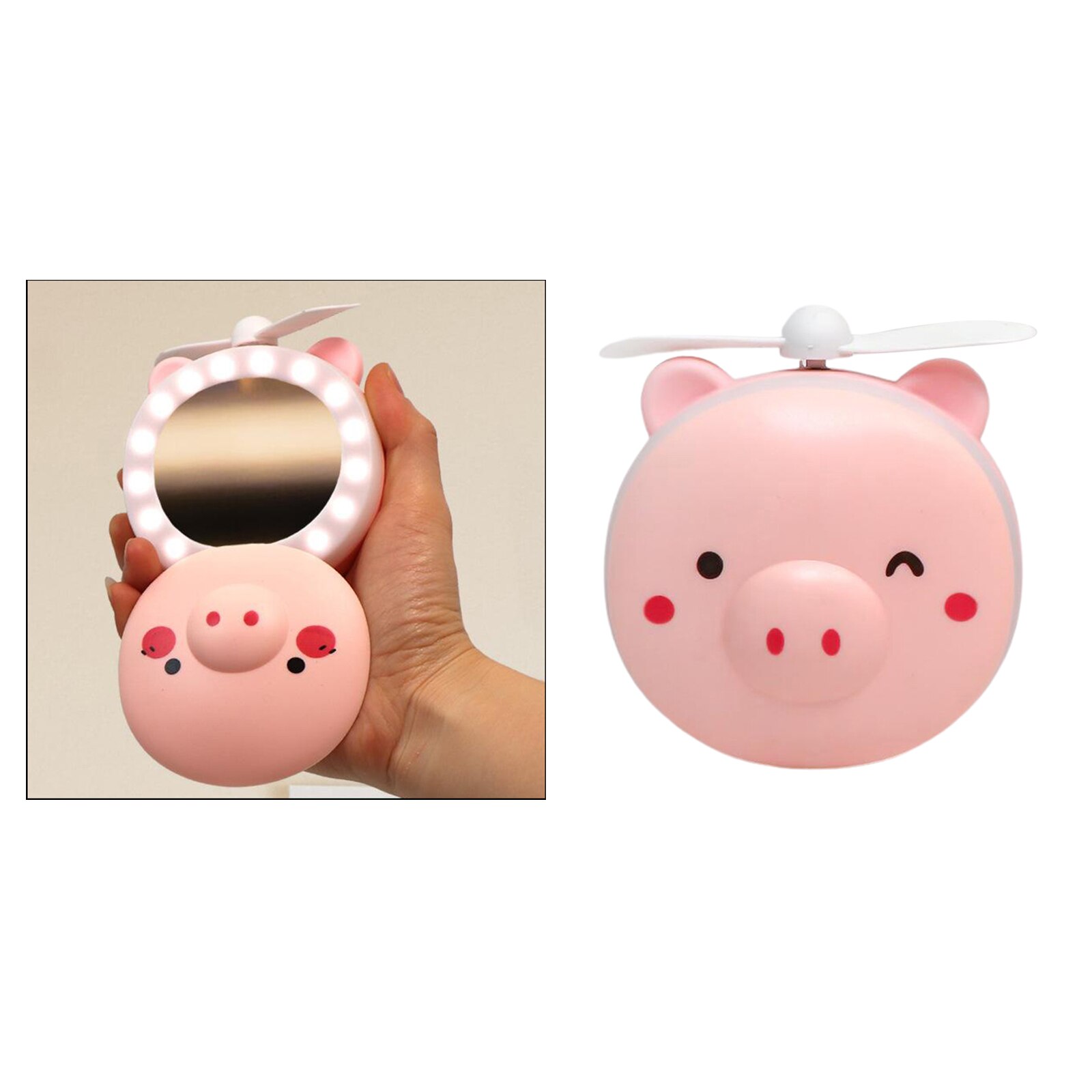 3-In-1 Leuke Piggy Cosmetische Spiegel Fan Led Light Usb Oplaadbare Indoor Make-Up Spiegel Ventilator Met Licht opvouwbare Pocket Spiegel