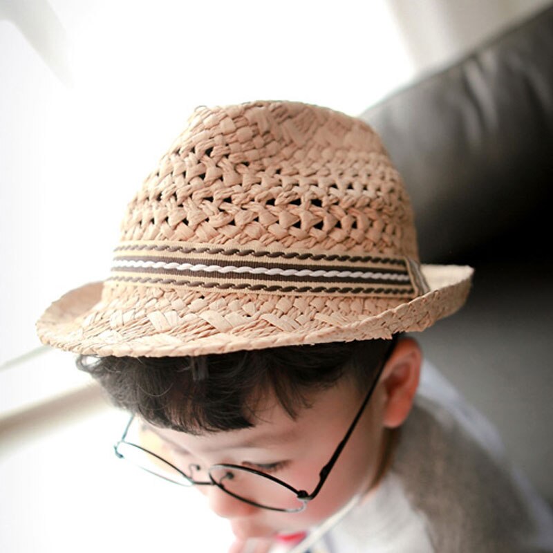 Simple niños bebé sombrero de paja hecho a mano Vintage gorra con visera ancha verano playa Suncreen niños niñas sombreros NYZ Shop