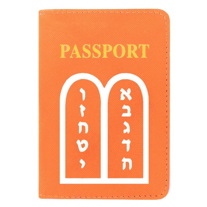 Vintage Ten Commandments Pattern Printing Women Men Passport Cover Leather Travel ID Credit Card Holder Purse: BZ894-Orange