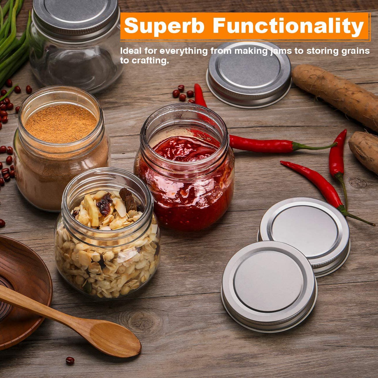 Mason Jars With Silver Lids Canning Jars| Storage Pickling Jars For Jelly, Jam, Honey, Pickles - Spice Glass Jars