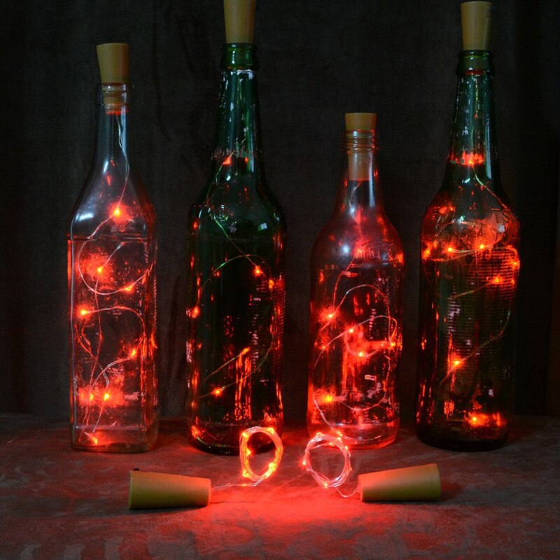 2m lumineuse led en forme de bouchon de liège, alimentée par batterie, 20 pour une bouteille de vin, un bar, une fête, la saint-valentin