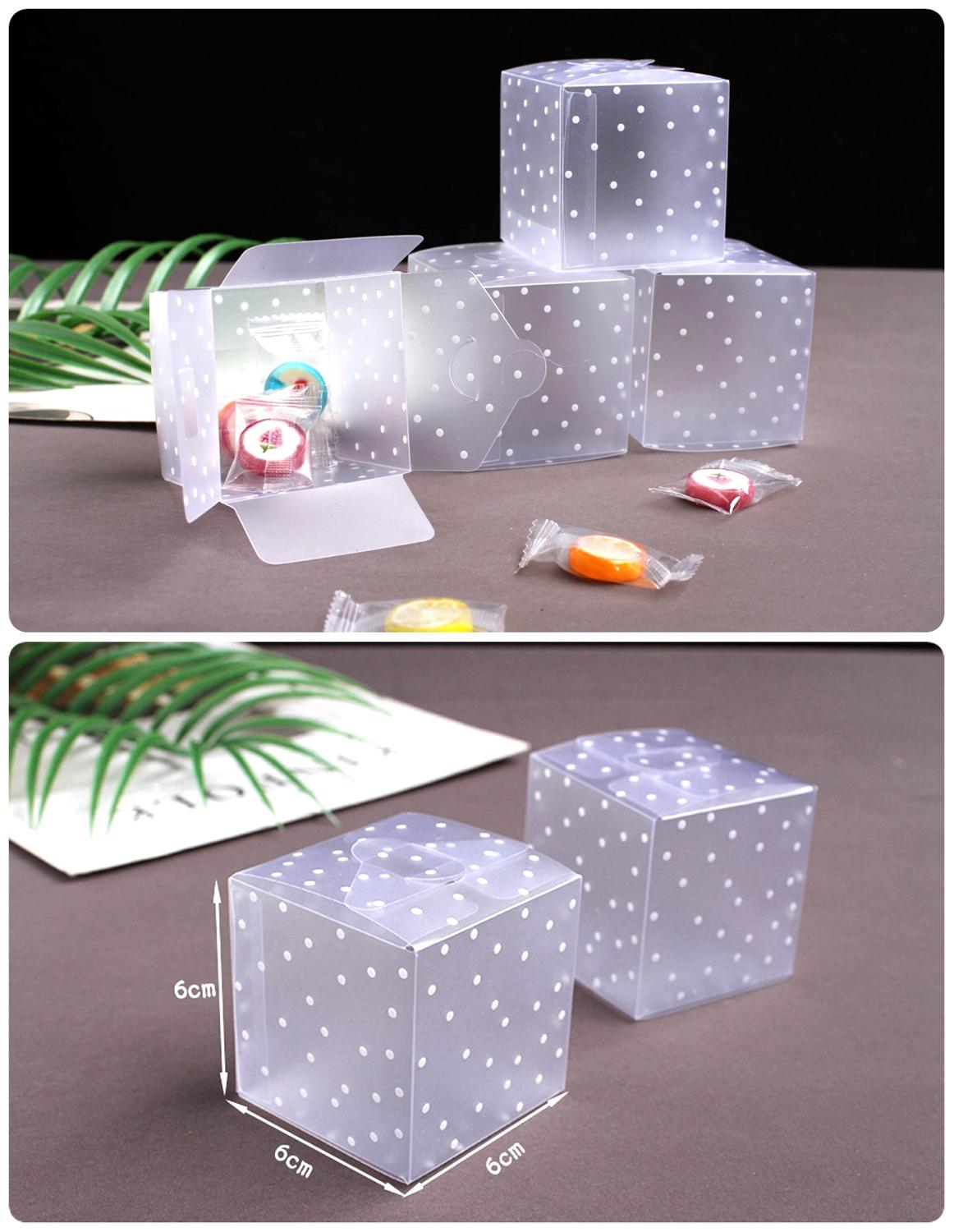 Frosted Translucent Polka Dots PVC Candy Box Wedding Favors Christmas Party Cube Boxes Sweets Candy Cake box