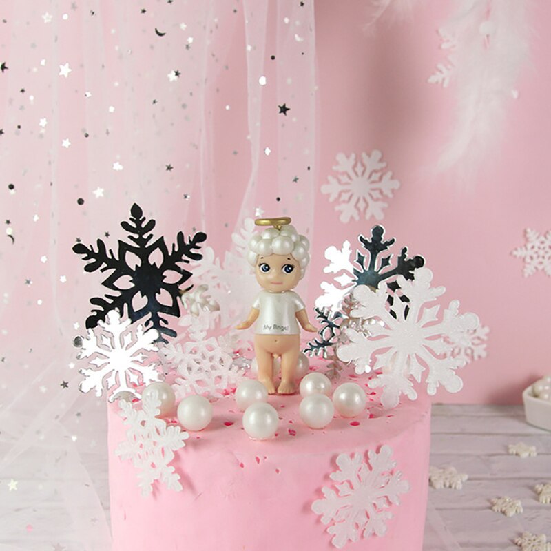 4 stuks/set mix acryl sneeuwvlok taarttopper verjaardagsfeest cupcake topper voor jaar kerstdecoratie taartdecoratie