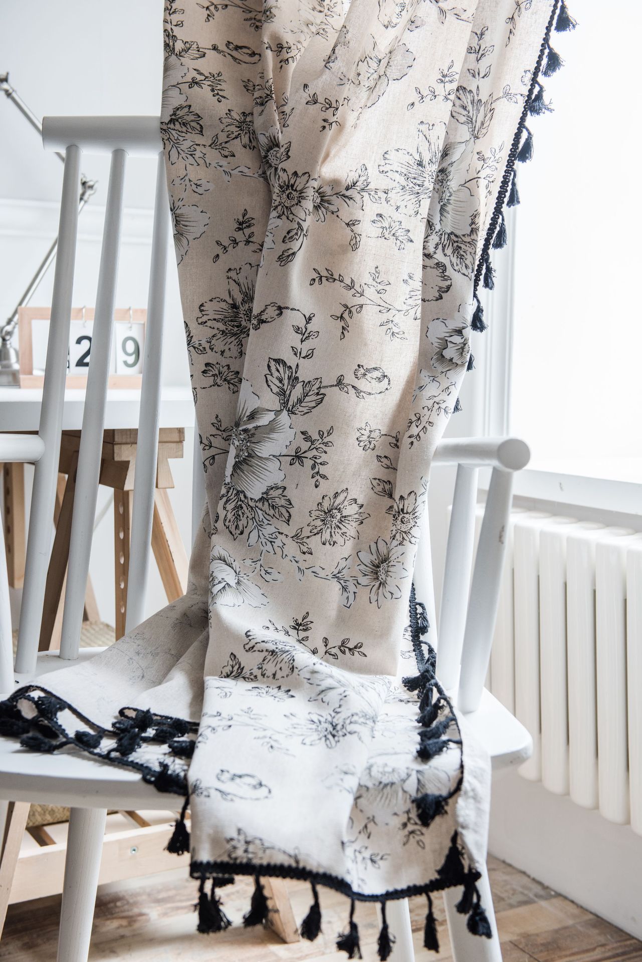 Gordijn Afgewerkt Rose Printing Tassel Amerikaanse Kleine Venster Keuken Gordijn Katoen Hennep Semi Shading Erker: 150x260 / Drilling