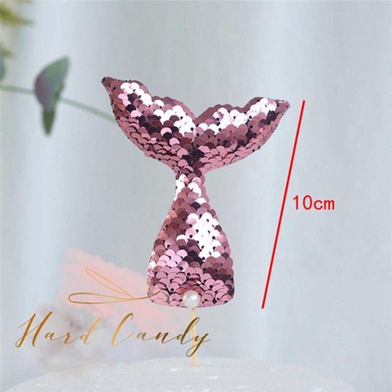 Sequins Happy Birthday Cake Topper Mermaid Tail Cake Topper Decoration For Kids' Birthday Party Wedding Cupcake Decor: Pink