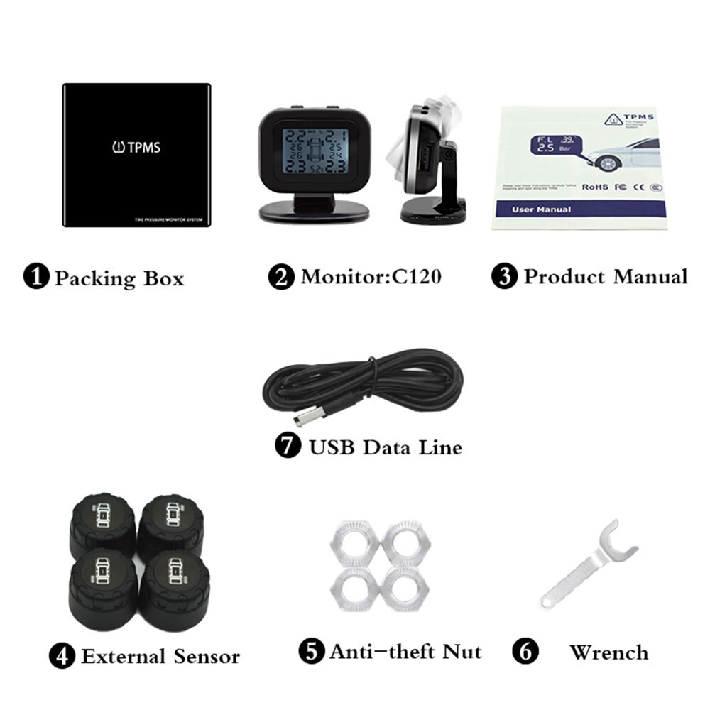 Universal Tire Pressure Monitoring System Gauge Tmps Meter TPMS USB External Sensor Automobile Intelligent Monitor