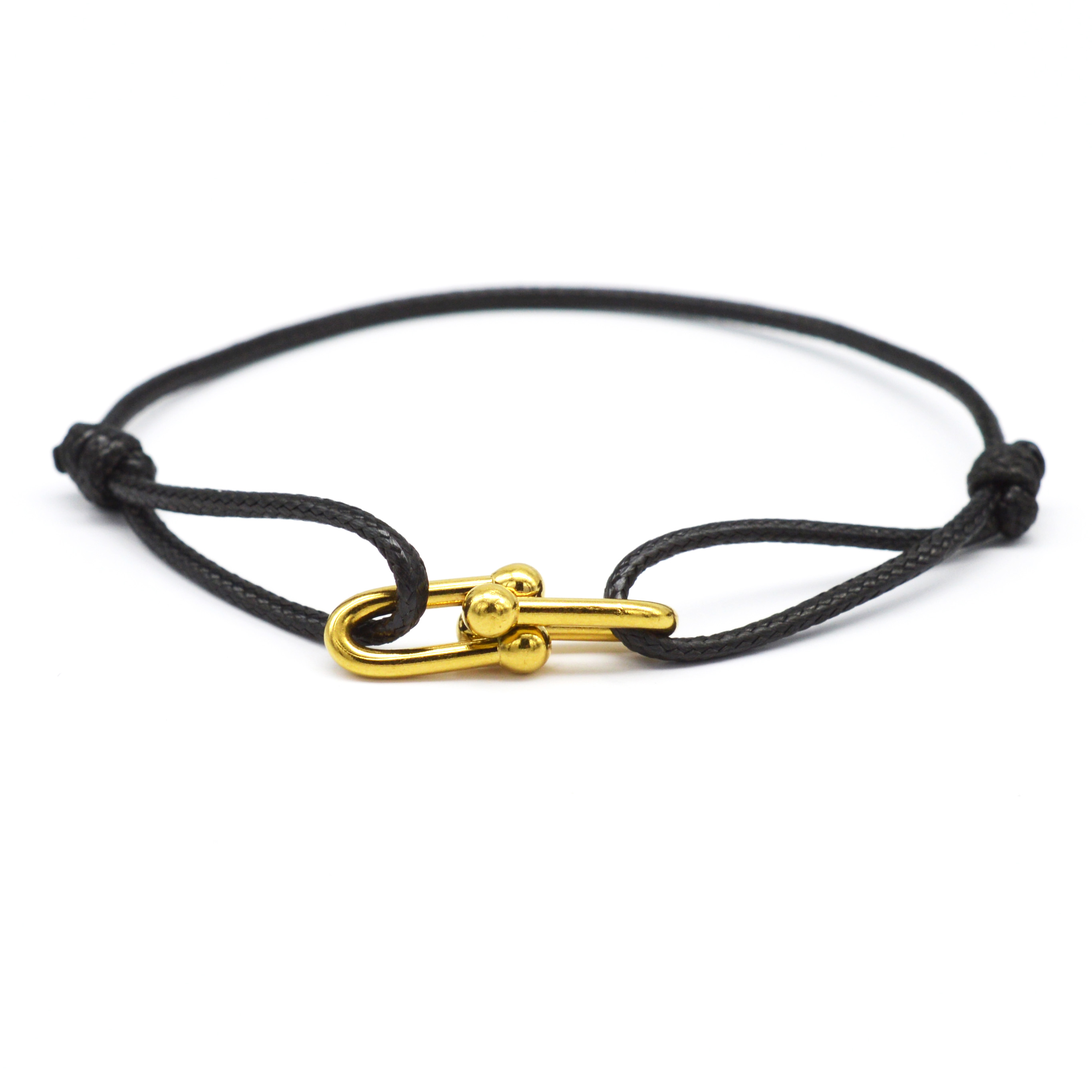 Zalman-pulsera con hebilla de herradura de bambú Simple, cinta trenzada, pulseras de cuerda ajustables DIY, joyería de acero inoxidable para hombres y mujeres: Estampado en caliente