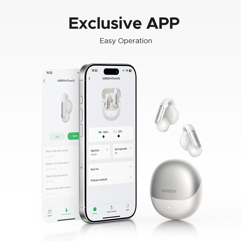 UGREEN HiTune S5 TWS Open Ear Clip Wireless Earbuds Bluetooth Sports Earphones Headphones in Mic with Earhooks & Ear Hook