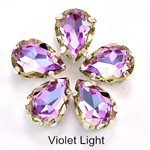 20pcs AAAAA Teardrop Naaien Steentjes Met Klauw 10x14mm Crystal Glas Rhinestones voor DIY Kleding trouwjurk B1220: Violet Light