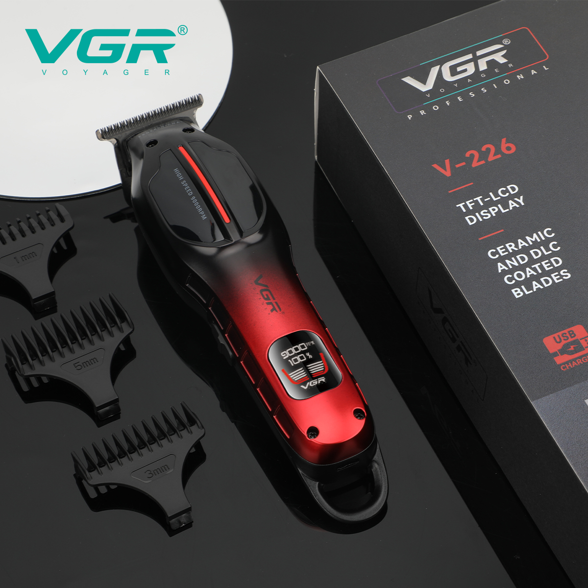 VGR Hair Trimmer Hair Cut Machine Electric Barber Adjustable Clippers 9000RPM TFT-LCD Display Trimmer for Men V-026