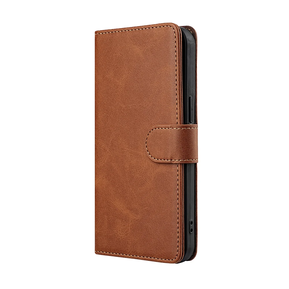 RFID Blocking Flip Magnetic Buckle Wallet Case for iPhone 16 Pro Max 16 Plus Protective Cover Leather Book Case With Card Holder: Brown / For iPhone 16
