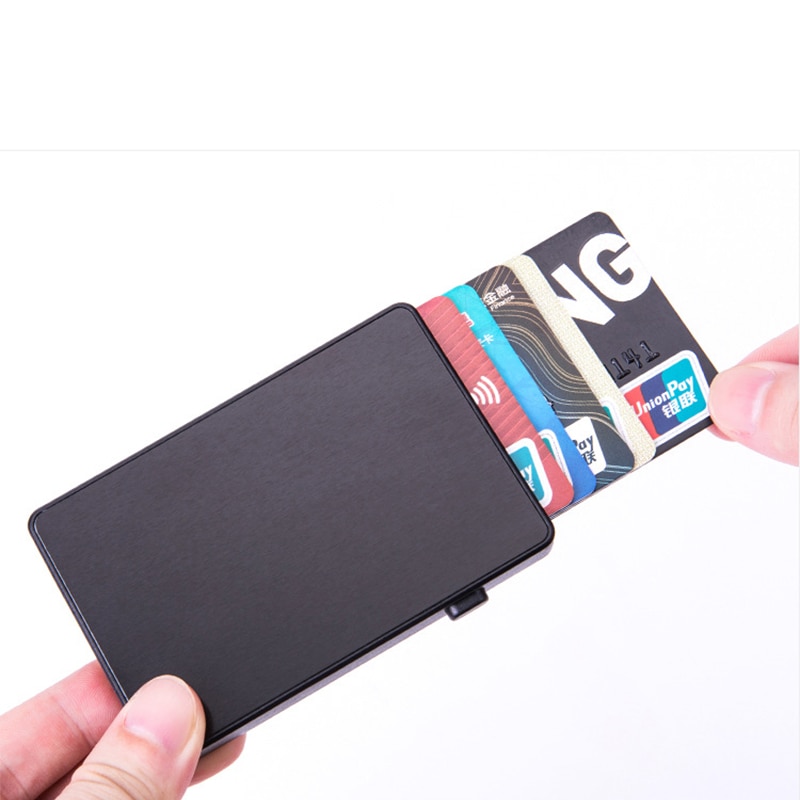 Yambuto Rfid Anti-Diefstal Naam Card Case Aluminium Enkele Doos Smart Wallet Slanke Mode Clutch Pop-Up drukknop Kaarthouder