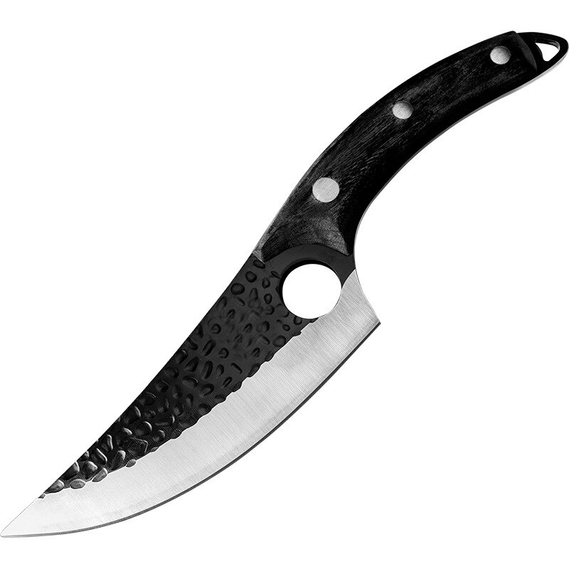 Liang  da 6 tums urbeningskniv handgjord smidd serbisk kockkniv slaktare kökskniv med hel tang skaft läder knivslida: B