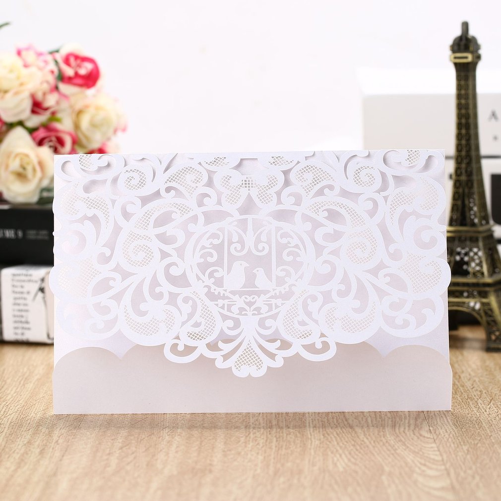 20pcs Foldable Invitation Card Cover Exquisite Hollow Out Bridal Wedding Dress Cover for Wedding Party Use