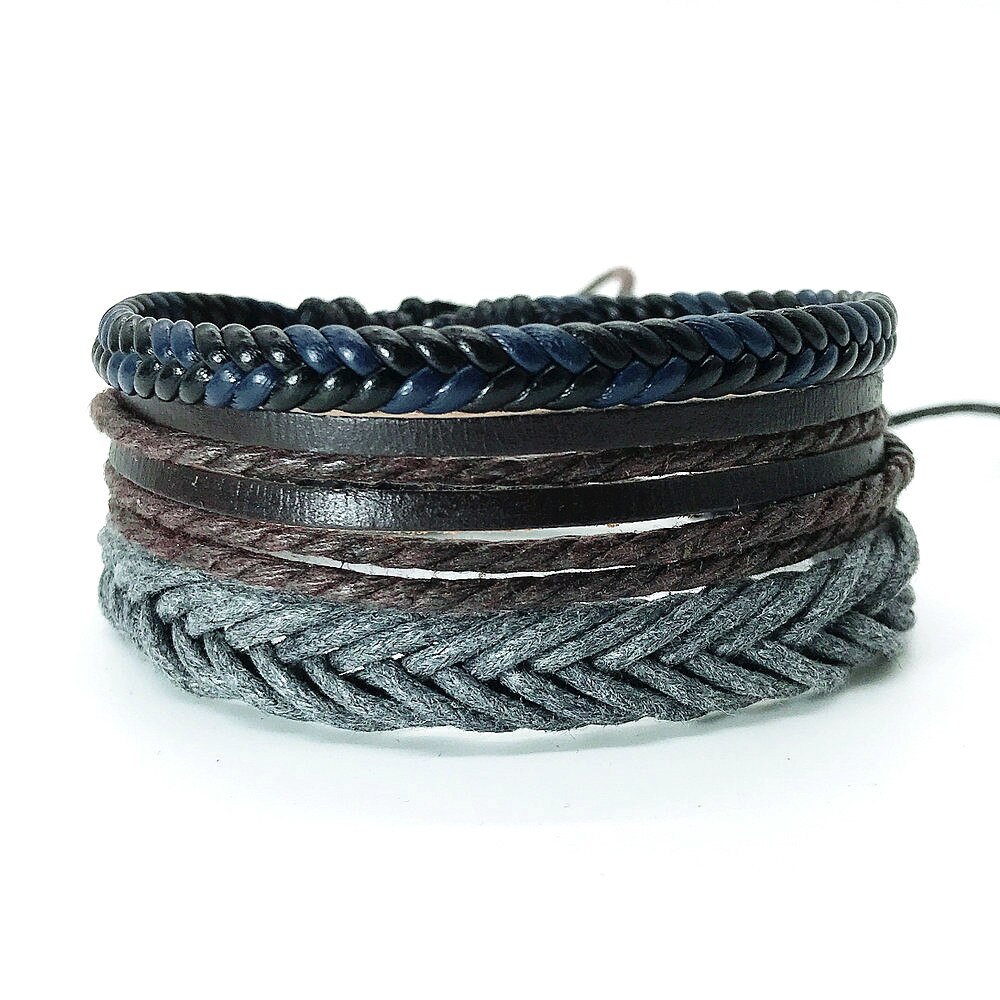 Pulsera de cuero trenzada para hombre y mujer, brazalete de cuerda multicapa hecho a mano, de joyería para pareja, 3 unids/set por juego, 2022: set 10