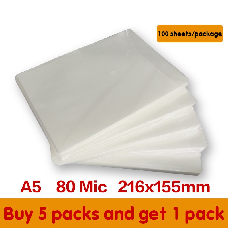Film plastique laminé thermique en PET 80mic A5, 100x216mm, 155 feuilles/paquet, pour la protection des Photos/documents/cartes/images