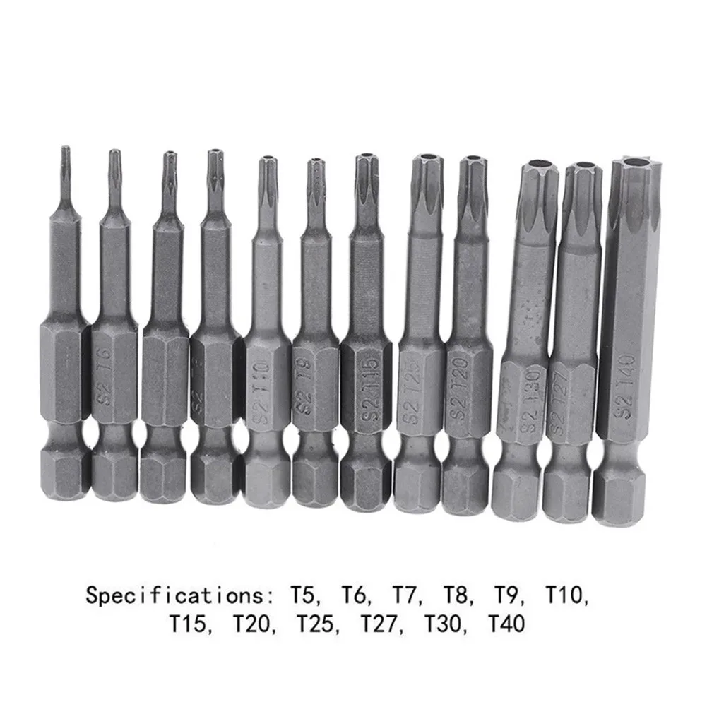 50mm torx skruetrækker bits med hul  t5, t6, t7, t15 t20 t25 t27 t30 1/4 tommer sekskantet skaft elektrisk skruetrækker stjerne bit sæt