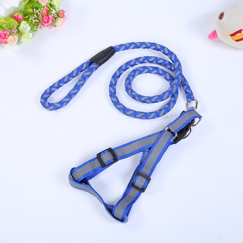 Luminous Harness For Dogs Reflective Dog Harness Leash Set Braided Traction Round Rope Large Medium Small Dog Chain Night Out: Blue / M