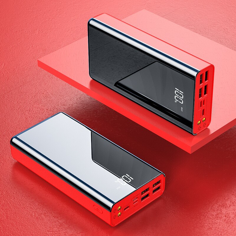 50000mAh Power Bank For iPhone 11 LED Display Full Screen Portable Charger External Battery PowerBank For Xiaomi Huawei: Red