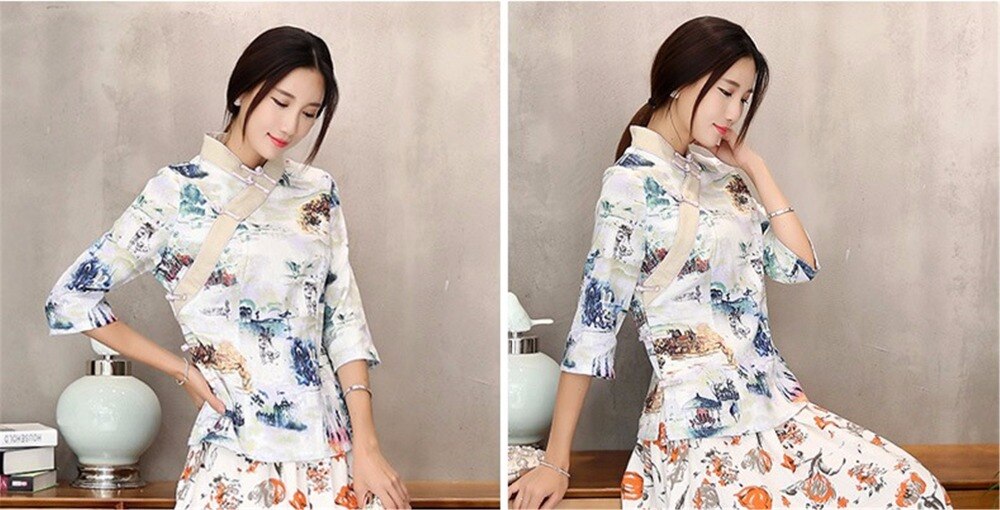 Shanghai Verhaal Chinese Traditionele Zomer Top Vintage Vrouwen Blend Linnen Blouse Shirt Chinese Blouses Voor Lady Hanfu Tops