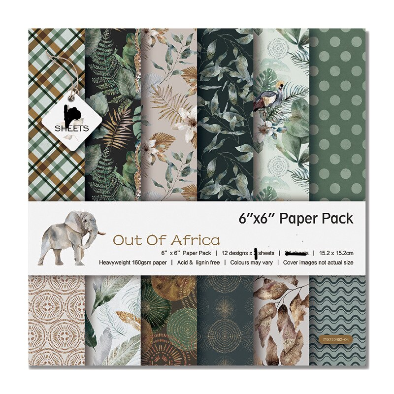 KSCRAFT 12pcs 6" Single-side Printed Out of Africa pattern papercraft art paper handmade scrapbooking kit set books