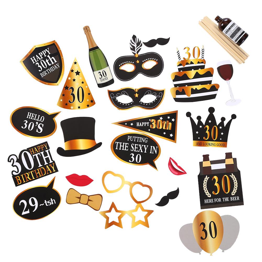 Bryllupsdag bursdagsfest foto rekvisitter 24 stk/sett 20cm 30 år 50 år 60 år gammel sminke rekvisitter papir skjegg bursdag fest foto rekvisitt: 30 år