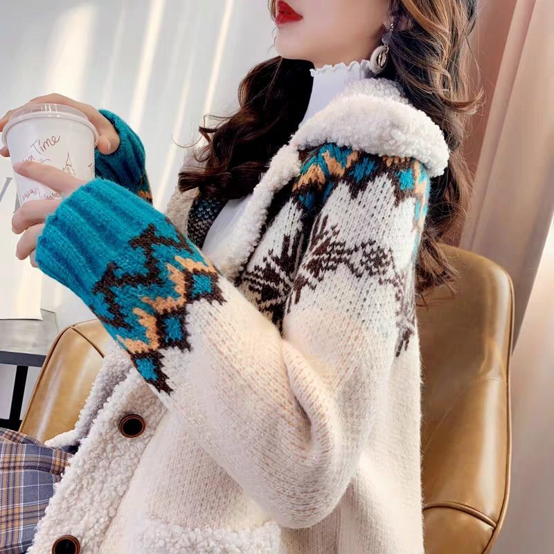 Mulher blusas de natal vermelho camisola cardigan engrossado outono inverno 2020 solto casaco de malha femme chandails pull hiver: White / 2XL-Suggest 65-72kg